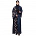 Premium Front open abaya with side embroidery work- Navy Blue